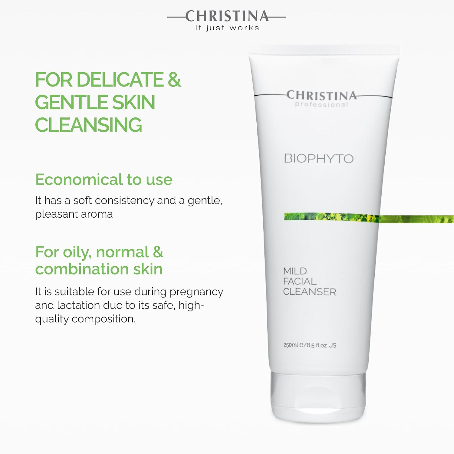CHRISTINA- Biophyto Mild Facial Cleanser with Green Tea & Cucumber, 250 ml/ 8.45 Fl. Oz