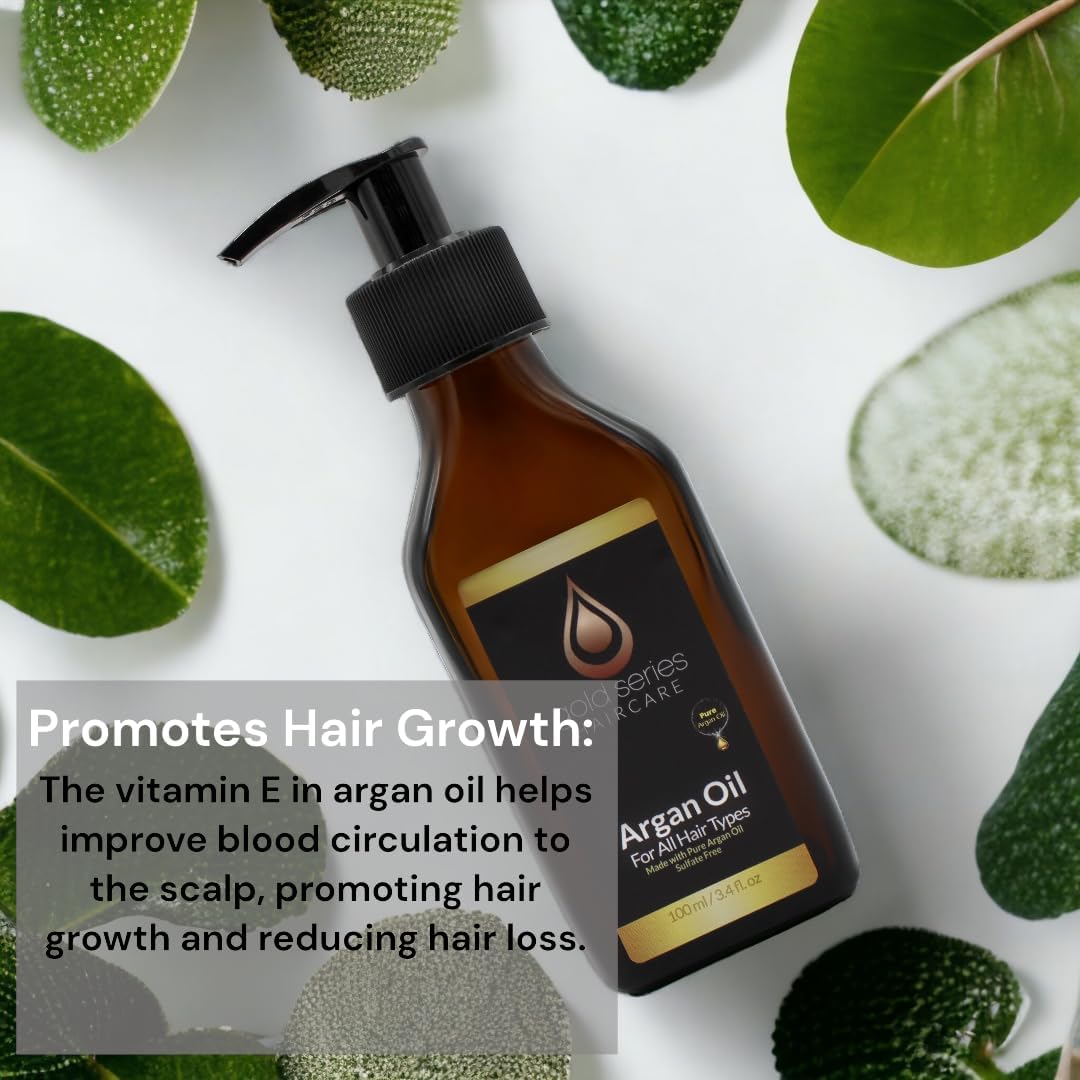 Gold Series Argan Oil – Made with Organic Pure Argan Oil of Morocco Enriched with Keratin, 3.4 Fl.oz