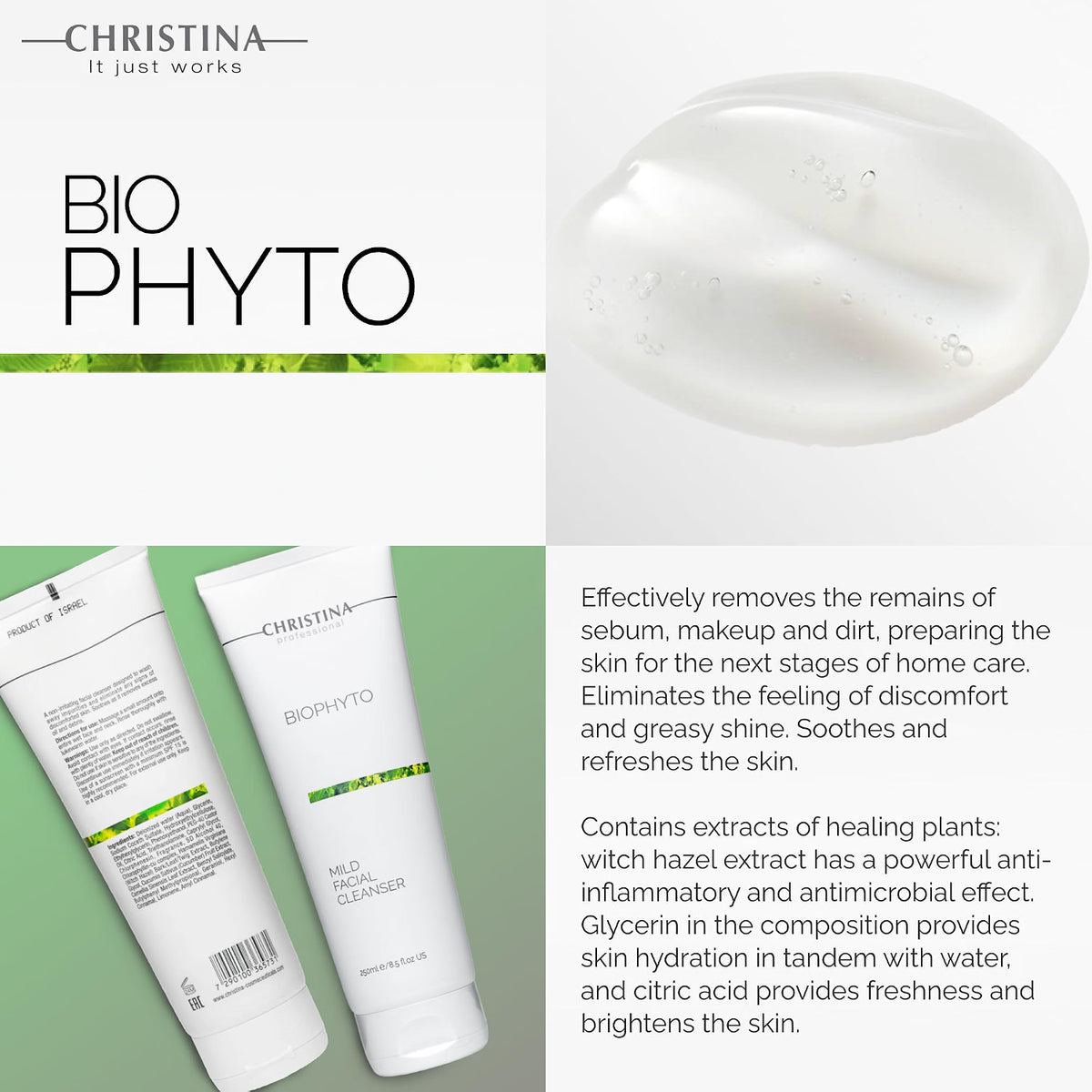 CHRISTINA- Biophyto Mild Facial Cleanser with Green Tea & Cucumber, 250 ml/ 8.45 Fl. Oz