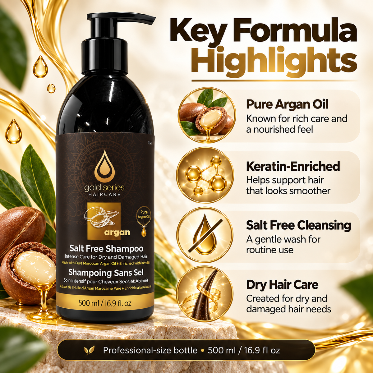Gold Series Salt Free Shampoo 500ml/ 16.9 Fl.Oz