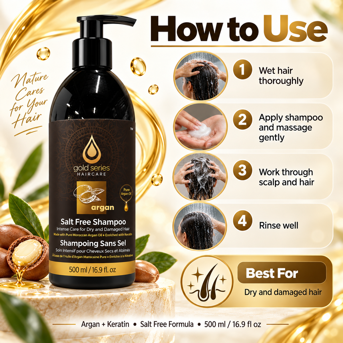 Gold Series Salt Free Shampoo 500ml/ 16.9 Fl.Oz