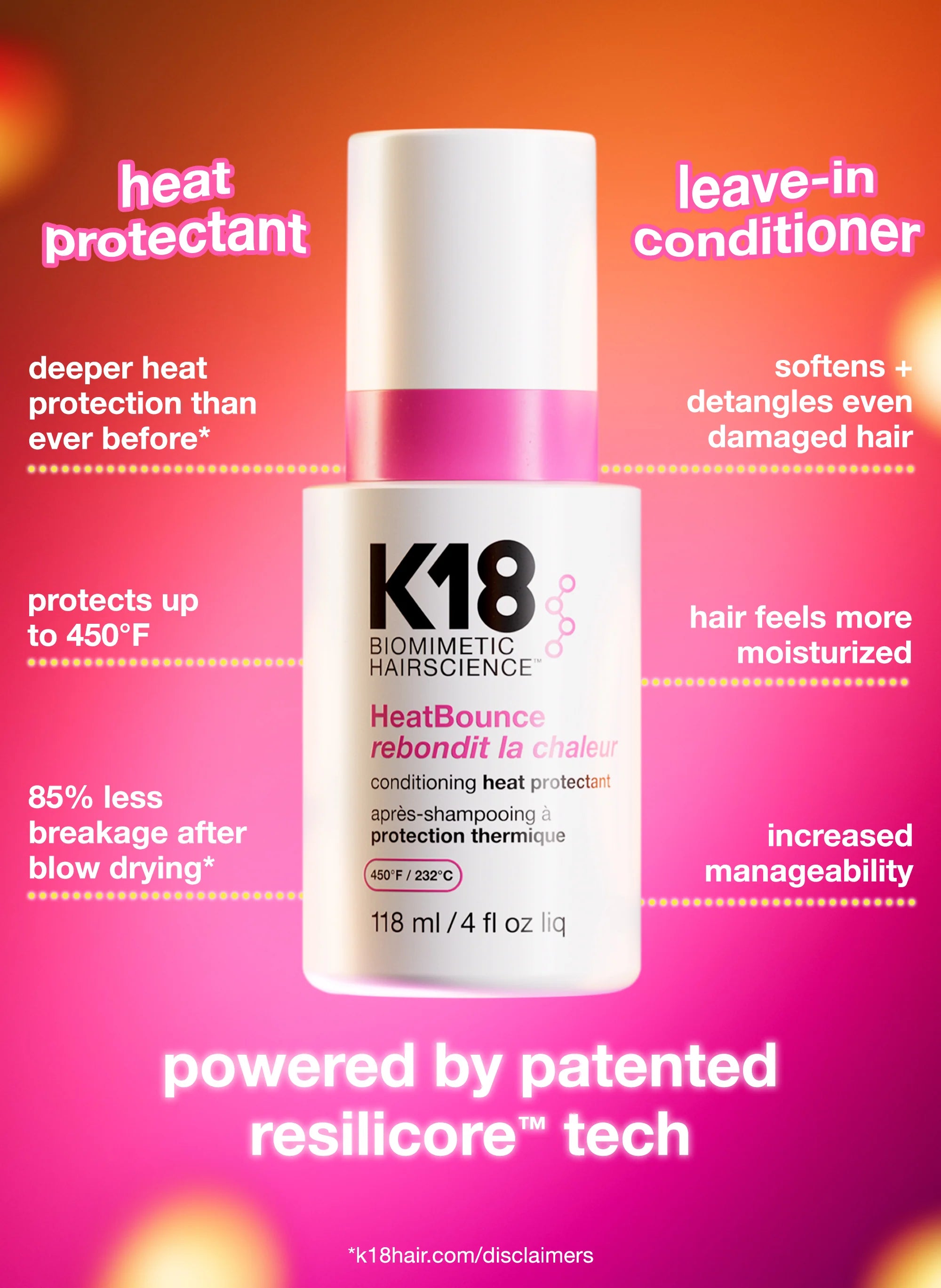 K18 HeatBounce Conditioning Heat Protectant, 4 Fl. Oz