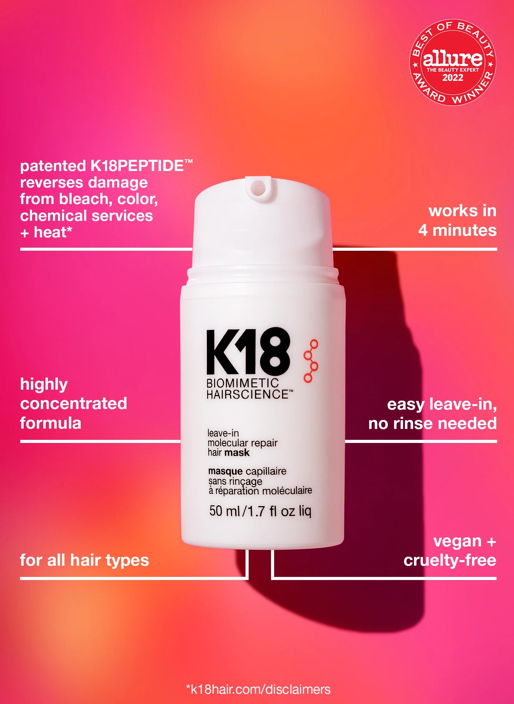K18 Mini Leave-In Molecular Repair Hair Mask, 0.5 Fl.Oz